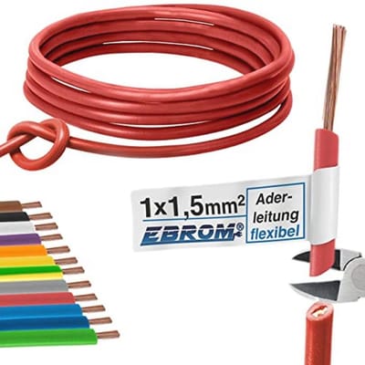 Flexibele PVC kabel 1,5 mm² - Rood - Voor binnen- en buitengebruik - Beschikbaar in lengtes van 5 meter
