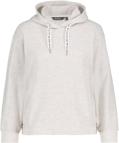 Ulla Popken - Dames - hoodie visgraat oversized lange mouwen capuchonshirt - Lichtgrijs melange - Maat 42+