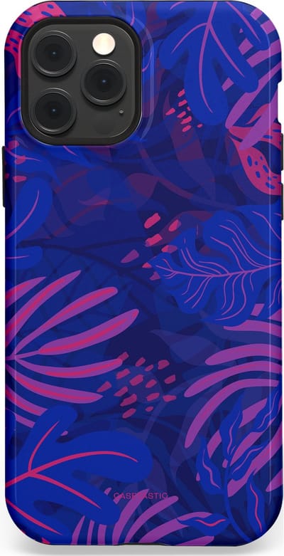 Casetastic hoesje geschikt voor Apple iPhone 12 / Apple iPhone 12 Pro - MagSafe - Dubbellaagse bescherming - Neon jungle blad - Fashion Case - Donkerblauw Lavendel Roze
