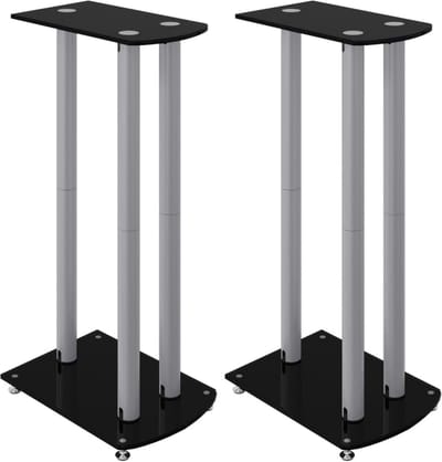 Speakerstands met 3 Pilaren van Verstevigd Glas - Universele Vloerstandaards voor Speakers - Zwart en Zilver