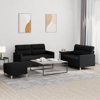 vidaXL - 3-delige - loungeset - met - kussens - stof - zwart