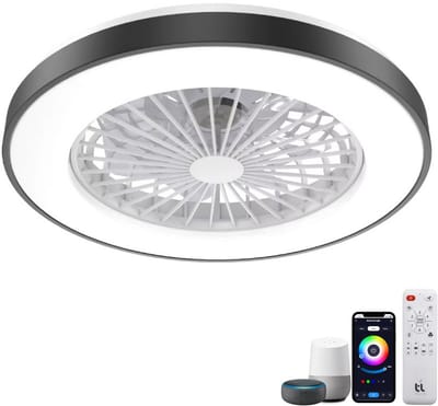 Slimme Plafondventilator met LED Verlichting - App & Afstandsbediening - Plafondlamp met Ventilator - Fluisterstil - Voor Slaapkamer & Woonkamer & Kinderkamer - Ø50 cm - Zwart