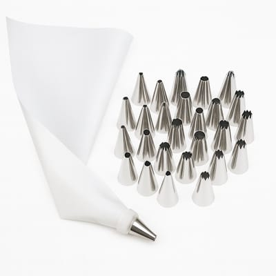 Spuitzak met Spuitmondjes - Herbruikbaar - 26 RVS Spuitmondjes - Wit