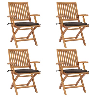 vidaXL - Opklapbare - stoelen - met - kussens, - 4 - stuks, - massief - teakhout