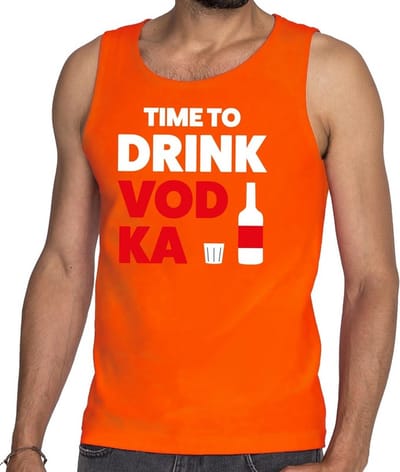 Time to Drink Vodka tekst tanktop / mouwloos shirt oranje heren - heren singlet Time to Drink Vodka - oranje kleding S