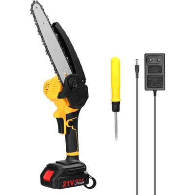Scies électriques portables 21V 8 pouces, petite scie à chaîne pour fendre le bois, moteur de brosse à une main 1pcs battery EU Plug multicolore