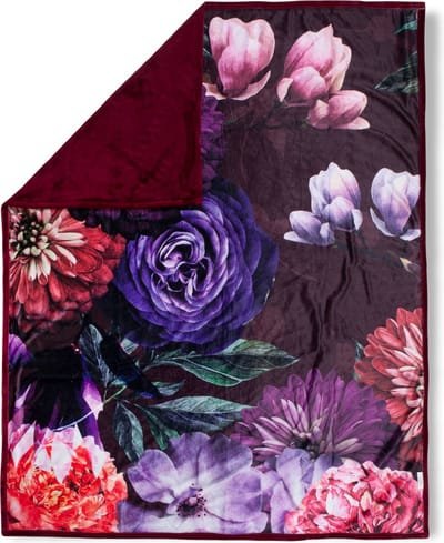 Luxe Bloemenprint Plaid 130x160 cm - Bordeaux en Paars - Polyester - Voor 1 Persoon