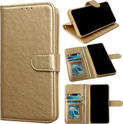 Casemania Hoesje Geschikt voor Apple iPhone 16e - Goud - Luxe Portemonnee Book Case