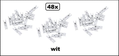 48x Mini houten knijpers wit - Huwelijk Bruiloft kaart knijpers foto knijpers white party