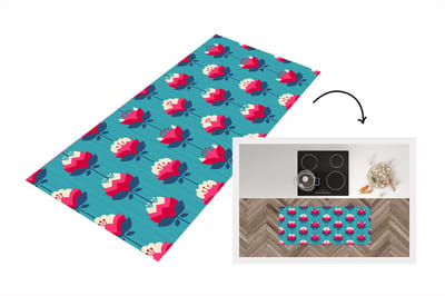 Keukenloper 120x50 cm - Keukenmat vinyl Patronen - Retro - Bloemen - Lelie - Keukenmatten loper - Keuken vloerkleed tapijt