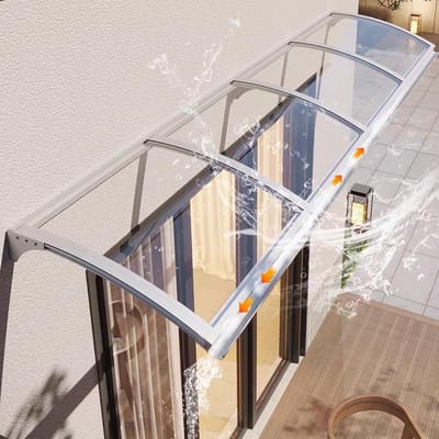 Dakluifel Polycarbonaat - Regenbescherming Luifel - Entree Beschermen - Geïntegreerde Goot - 150 cm Breed - Zilver Frame