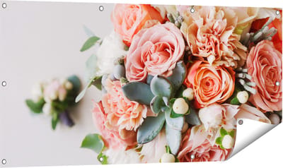 Gards Tuinposter Bloemen in Vaas - Boeket - 120x60 cm - Tuindoek - Tuindecoratie - Wanddecoratie buiten - Tuinschilderij