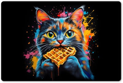 Placemats 45x30 cm - Placemat kunststof - 1 stuk - Kat - Graffiti - Kleurrijk - Wafel - Eten - Borden onderleggers - Decoratie voor op tafel - Keuken tafeldecoratie accessoires - Vinyl onderlegger - Tafelversiering