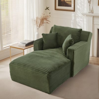 Sweiko Chaise longue - Fauteuil - Corduroy - Eenpersoonsbank - Met kussen - Geen montage nodig - Groen