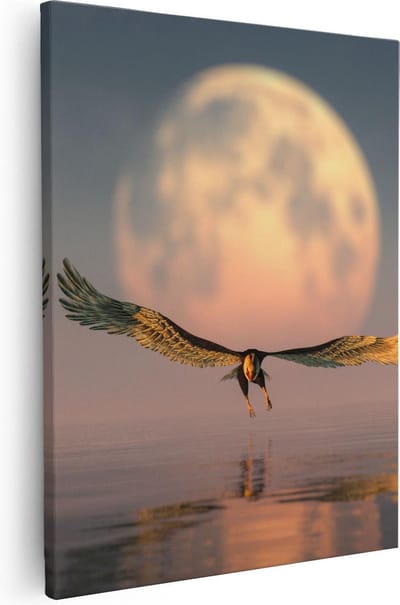 Artaza Canvas Schilderij Vogel Boven Zee - 40x50 cm - Wanddecoratie Vogels - Muurdecoratie Maan - Kamer Accessoires Woonkamer