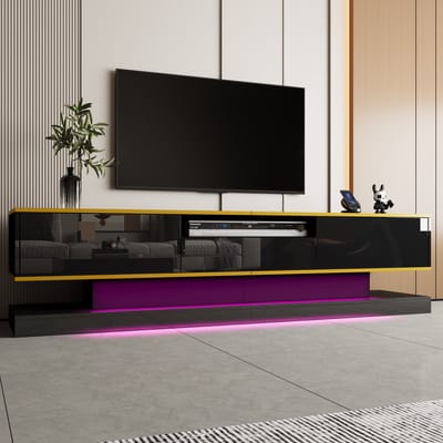 REDOM - TV-meubel - spaanplaat - met lades en gouden decorleiste - 180*38*45cm Black,Gold