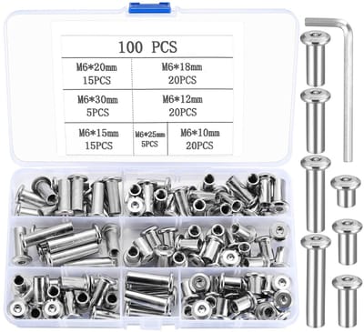 Dailygoods - M6 Moussenoot, Set van 100 Stuks Moussenoten, Inbussleutel Noten, Meubelfasten Voor Montage van Meubels, Banken, Vernikkeld Staal