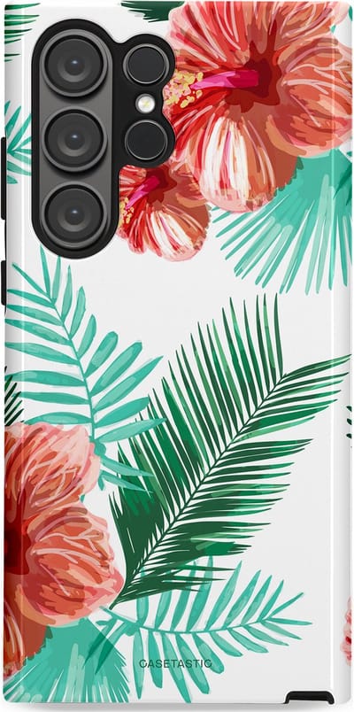 Casetastic Hoesje Geschikt voor Samsung S23 Ultra - Stijlvolle Beschermende Duo-layer Case - Exotisch Roze Flora