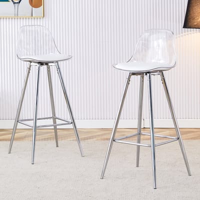 FloraGrace Barstoel – Transparante Rugleuning – Set Van 2 – Metaal En Kunststof – Modern – Zilver Transparant