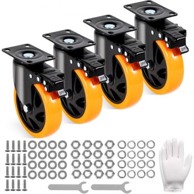 VEVOR Meubelwielen, Set van 4, Zwenkwielen, PVC, φ127mm, Draagvermogen 816kg, Transportwielen met A/B-remmen, Boxwielen, 360° Zwenkbaar, Zware Wielen voor Thuis, Kantoren, Studio's, Fabrieken
