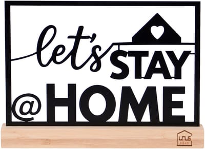 UNUS decoratieve standaard “Let’s Stay Home” van metaal met bamboe voet