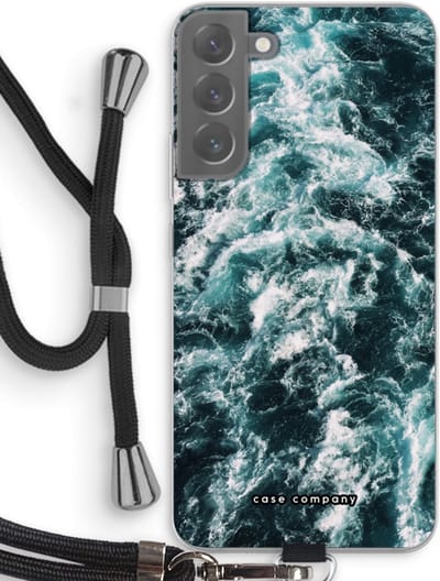 Case Company® - Hoesje met koord geschikt voor Samsung Galaxy S22 Plus hoesje met Koord - Zee golf - Telefoonhoesje met Zwart Koord - Bescherming aan alle Kanten en Over de Schermrand