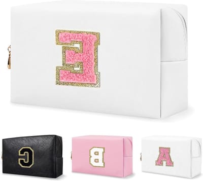 Persoonlijke Make-up Tas met Initiaal, Schattige Waterdichte PU Leren Cosmetica Tas, Reis Make-up Organizer en Toilettas met Rits voor Dagelijks Gebruik