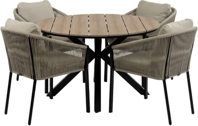 5-delige ronde tuinset | 4 Elvira tuinstoelen (Black) | Tuintafel Cyprus ø120cm (Wood)