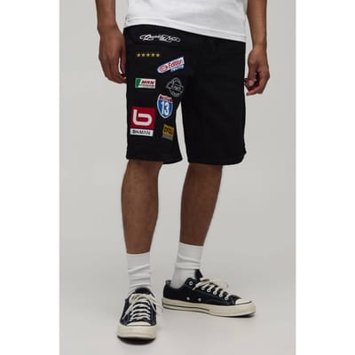 Denim Carpenter Shorts Met Meerdere Badges | True Black | Size 38R