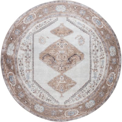 Vloerkleed Karaca Brown 08 Rond ø200 cm - Laagpolig Vloerkleed – Vintage / Klassiek Design