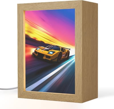 Nachtlampje 15x20 cm - Kinder lampje - Gele raceauto - Kleurrijk - Neon - Tafellamp kinderkamer - Slaapkamer lamp - Bedlamp kinderen - Kinderlampje stopcontact - Wandlamp babykamer - Nachtlampjes