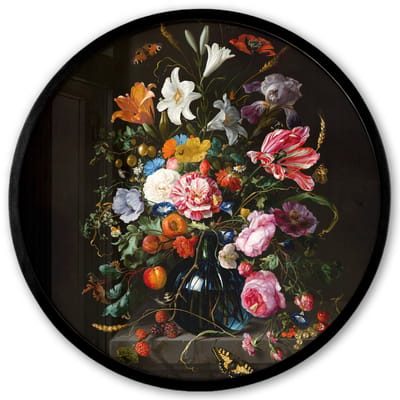 Poster in lijst Rond - Fotolijst 40x40 cm - Posters - Oude meesters - Kunst - Vaas met bloemen - Jan Davidsz de Heem - Ronde posterlijst zwart - Decoratie - Wanddecoratie woonkamer - Muurdecoratie slaapkamer
