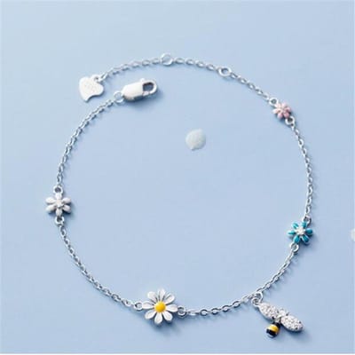 925 Sterling Zilver Kwast Zirconia Margriet Bij Bedel Armband Armband Voor Vrouwen Meisjes Feest Bruiloft Trendy Sieraden Accessoires sl437 gray