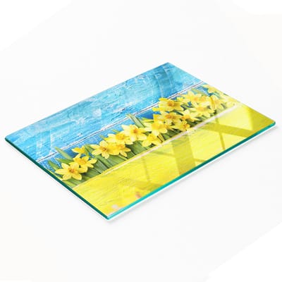Keuken serveerplank van gehard glas met narcissenmotief, 80x52 cm