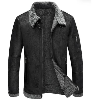 Nouvelle Veste en Cuir pour Homme Automne et Hiver Velours Épaissi Fourrure Tout-en-un Veste pour Homme XXL black
