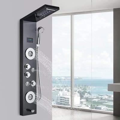 Douchekolom Douchepaneel voor badkamer Hydromassages 5 stralen Douchesysteem Multifunctioneel douchepaneel Zwart