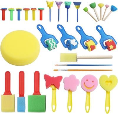 30-delige Sponskwast Set voor Kinderen, Herbruikbare Verfset, Creatieve Materialen voor Knutselen en Schilderen