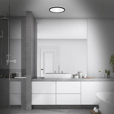 BRILONER SLIM DRIP - LED Badkamerverlichting - badkamer plafondlamp - met achtergrondverlichting - IP44 - zwart - Ø29cm