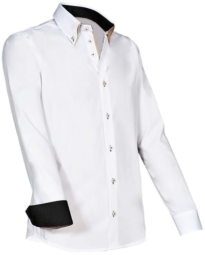 Giovanni Capraro 922-10 Heren overhemd | Wit met zwart/creme accenten | Maat M