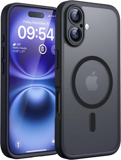 voor iPhone 16 Case Compatibel met MagSafe, Volledige Camerabescherming, Schokbestendig Anti-vingerafdruk Anti-slip Hoesje Dunne Translucente Matte Backcover 6,1-Inch, Zwart