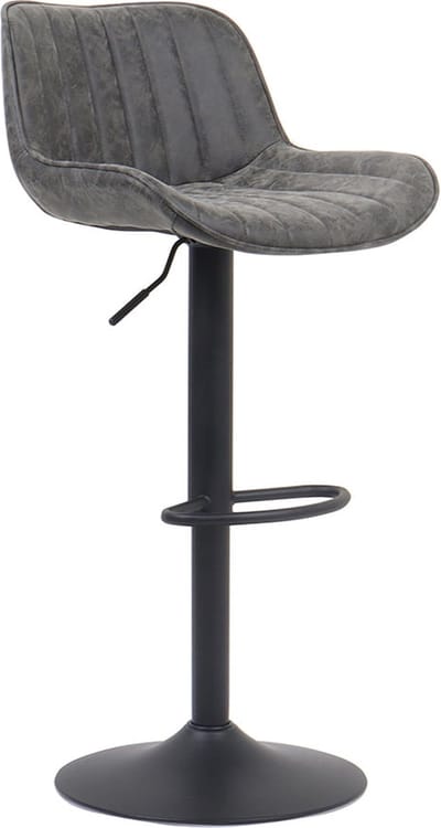 Barkruk Sepp Grijs - Kunstleer - Set van 2 - Geschikt voor kookeiland - Draaibaar - Met rugleuning - In hoogte verstelbaar - Zithoogte 61 - 81 cm - Zitdiepte 39 cm