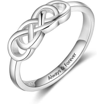 Bague personnalisée à la mode, bijoux d'anniversaire, bague personnalisée avec toutes les lettres, forme de nœud carré, cadeau de mariage pour femmes (Ri103843 ) 6 white
