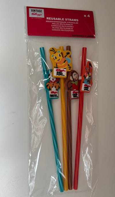 Herbruikbare rietjes | Kellogg's | Vintage | 4 Stuks | Frosties | Miel Pops | Coco Pops | Froot Loops