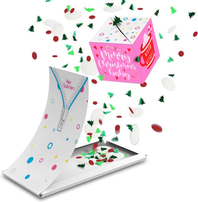 Boemby - Exploderende Confettikubus - Kerst Cadeautje - Kerstkaart - Brievenbus Cadeau - Kerstbal kubus - Origineel en Uniek