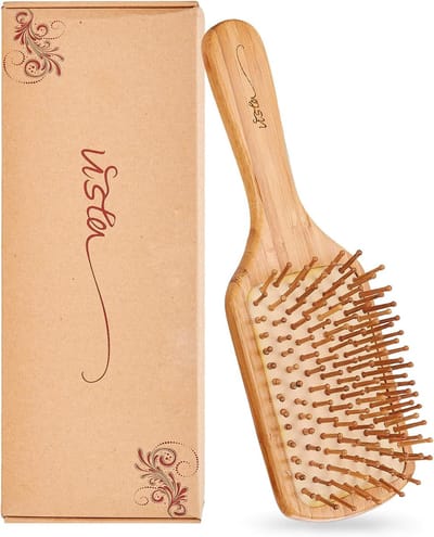 SnelShoppen - Houten Haarborstel, Antistatische Peddelborstel voor Heren en Dames, Bamboe, Vermindert Kroezen, Massage Hoofdhuid, Ideaal voor Kinderen