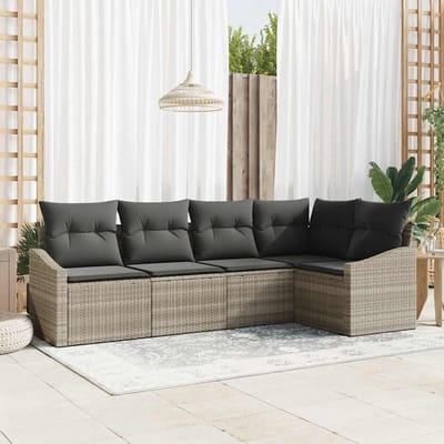vidaXL Bankstel 5 st Lichtgrijs poly rattan