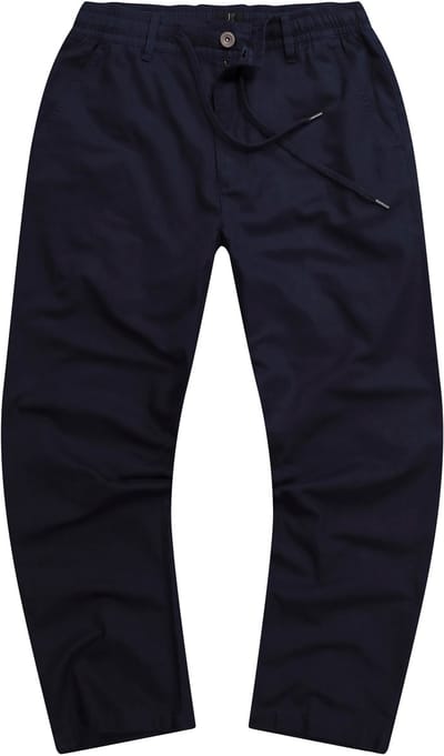 JP 1880 - Heren - Broek linnenlook casual pasvorm elastische band - Mat nachtblauw - Maat 3XL