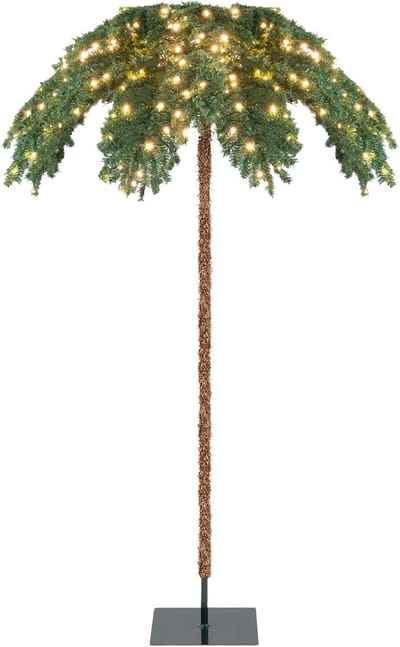 COSTWAY 180 cm verlichte kunstpalm, kunstboom met 250 led-lampjes in warmwit, led-boom met 813 punten en metalen standaard, lichtboom voor Kerstmis en terras, binnen- en buitendecoratie