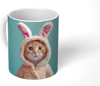 Mok - Koffiemok - Paashaas - Kat - Kostuum - Mokken - 350 ML - Beker - Koffiemokken - Theemok