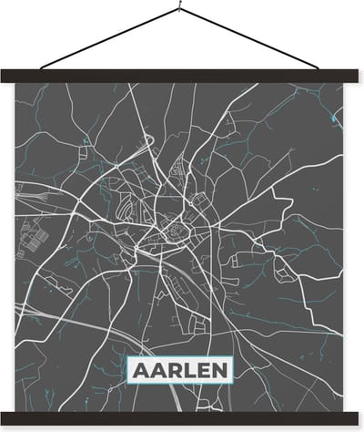 Posterhanger incl. Poster 60x60 cm - Schoolplaat - Stadskaart – Grijs - Kaart – Aarlen – België – Plattegrond - Textielposter - Zwarte latten - Stadskaart